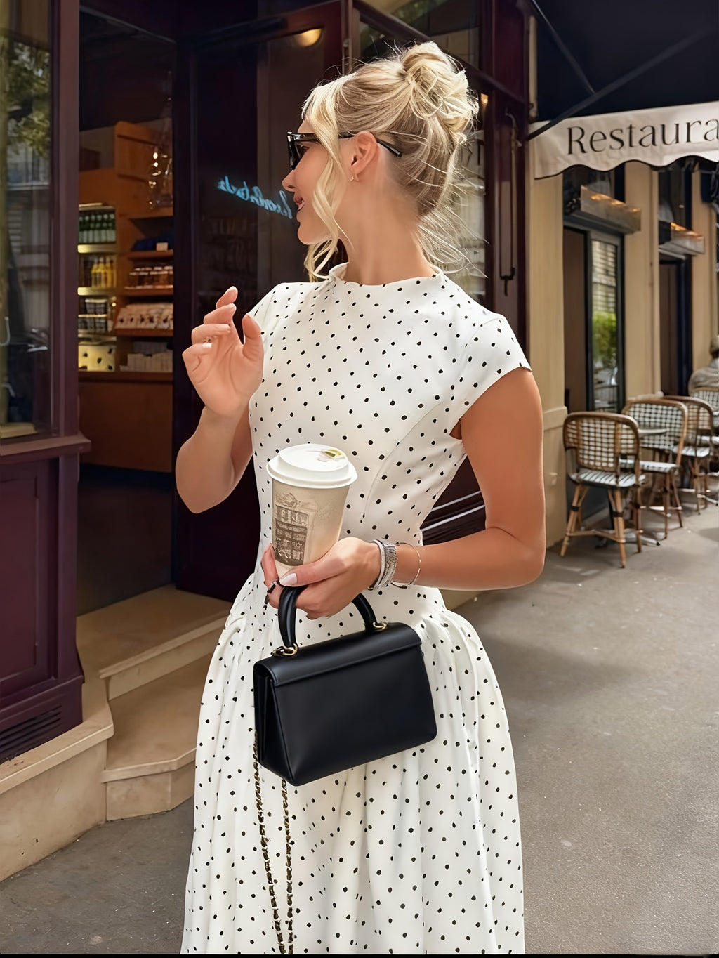 Women's Polka Dot Waist-Cinching Street Style Dress