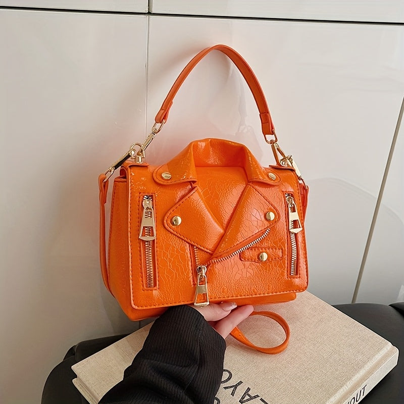 Women's Jacket-Shaped Multi-Zipper Studded Crossbody Bag