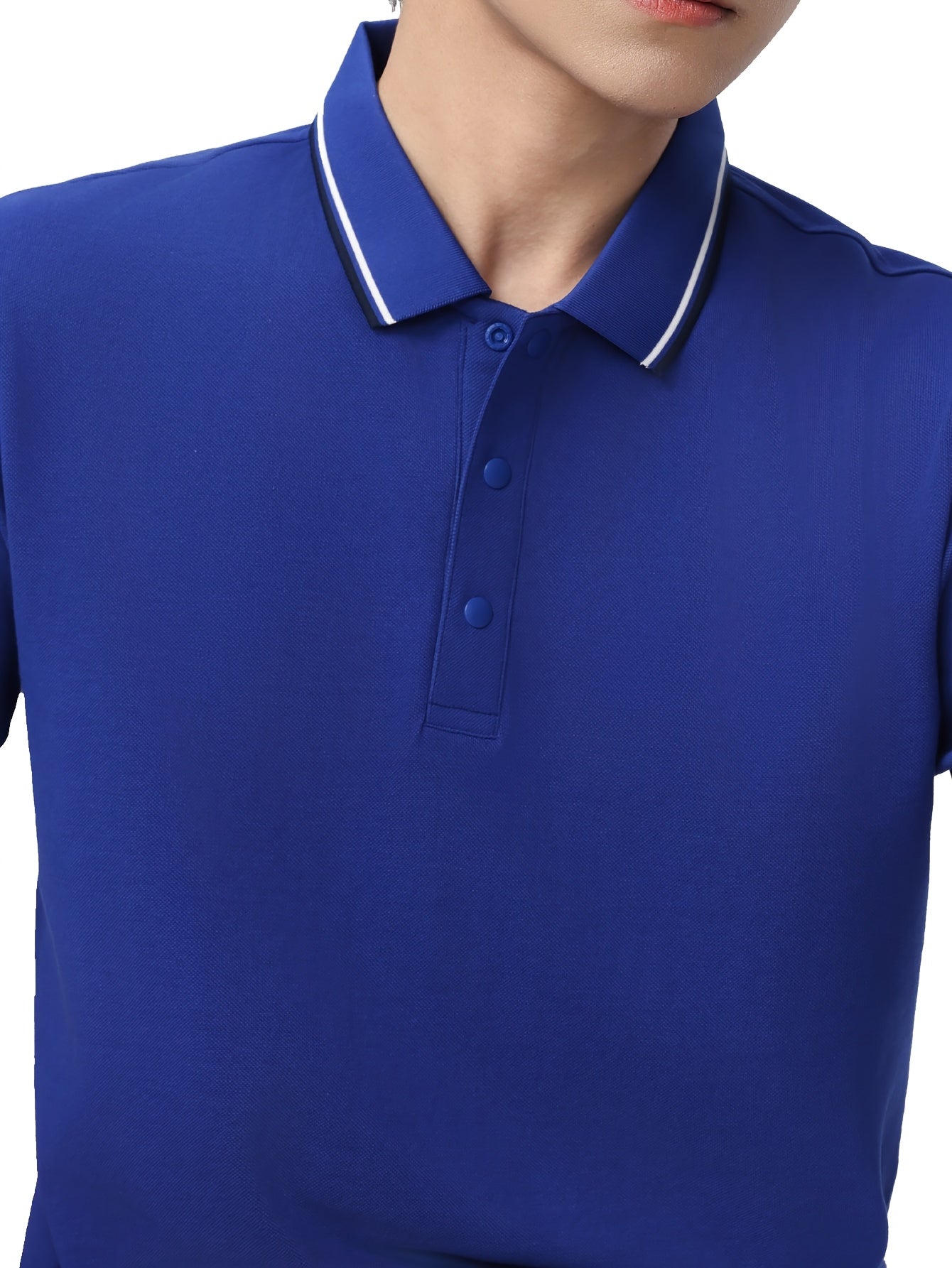 Men's Striped Snap Button Golf Polo T-Shirt
