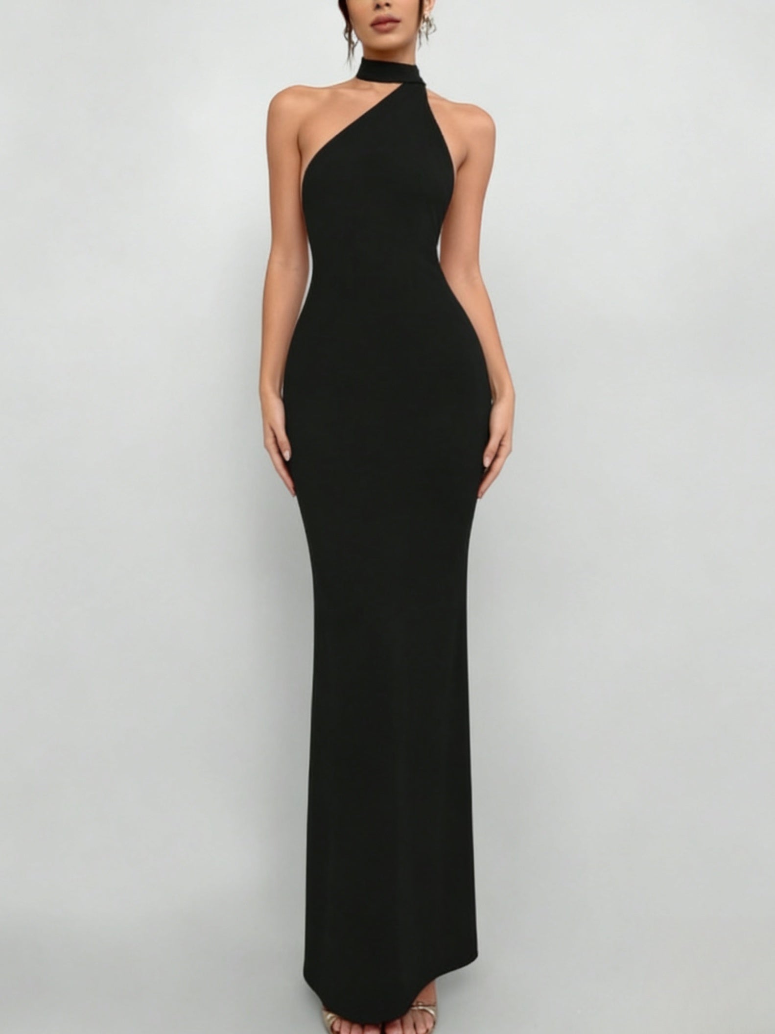 AK260214059 Summer Black Halter Neck One-Shoulder Bag Hip Long Dress Temperament Slim Party Banquet Dress Bridesmaid Dress