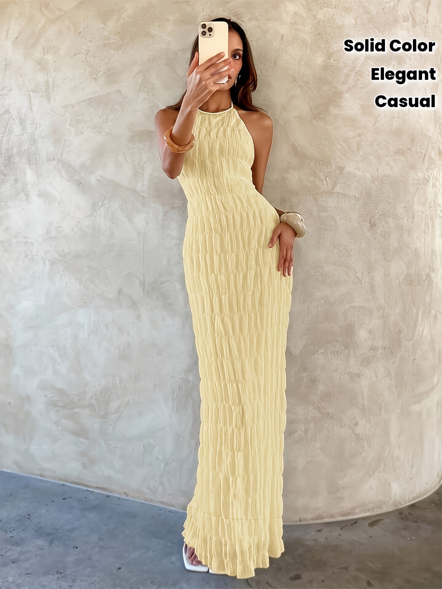 Elegant Direction Women'S New Solid Color Casual Commuting Vacation Style Elegant Strap Long Dress