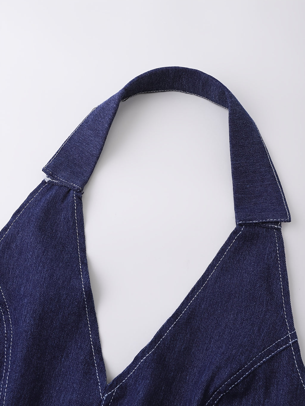 Women's Navy Halter Neck Faux Denim Dress