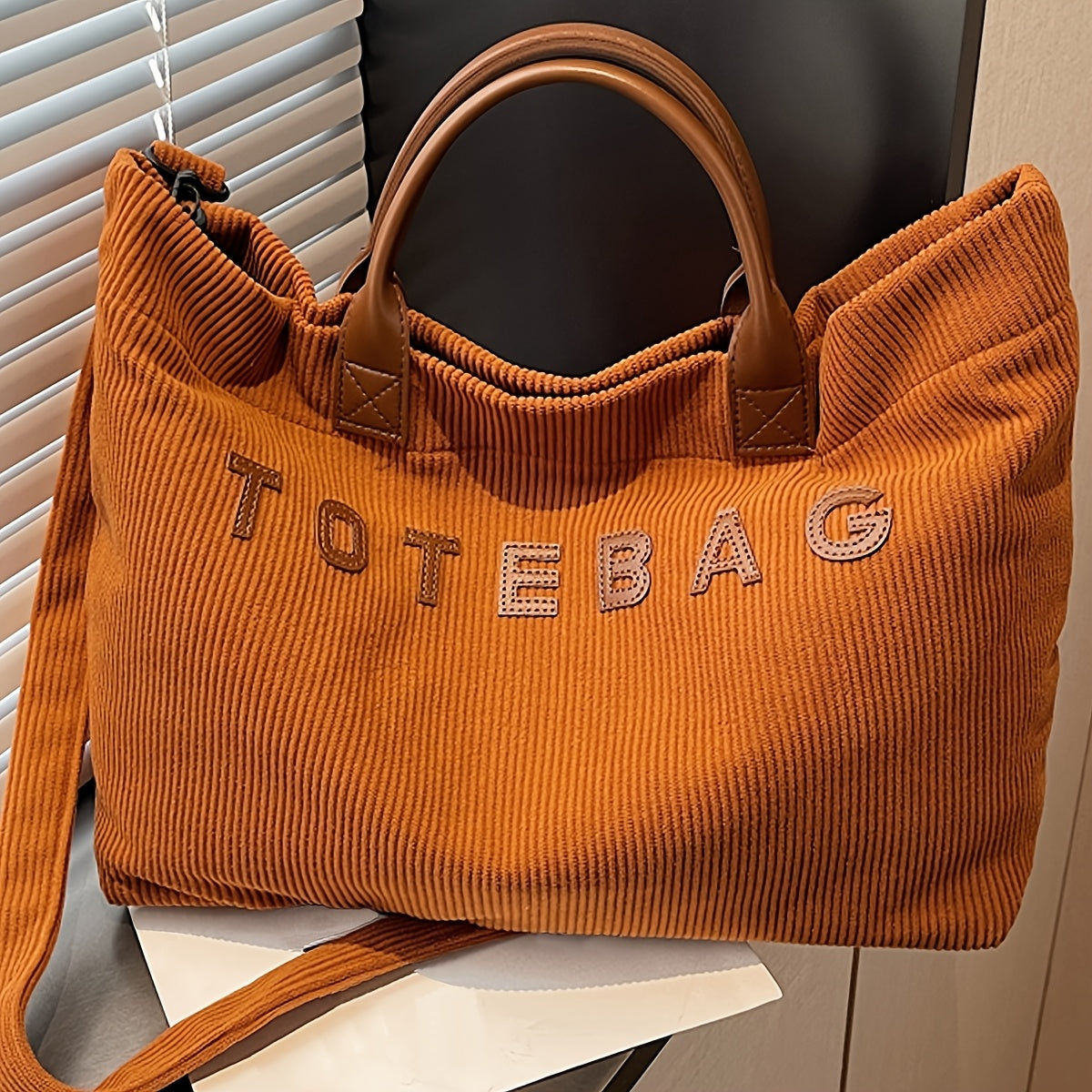 Corduroy New Fashion Letter Pattern Soft-Touch Women's Tote Bag, Multi-Compartment Vintage Style Casual Shoulder Bag, Versatile Large-Capacity Lightweight Minimalist Crossbody Bag, Multi-Functional Handbag for Daily Commuting, Work, and Travel