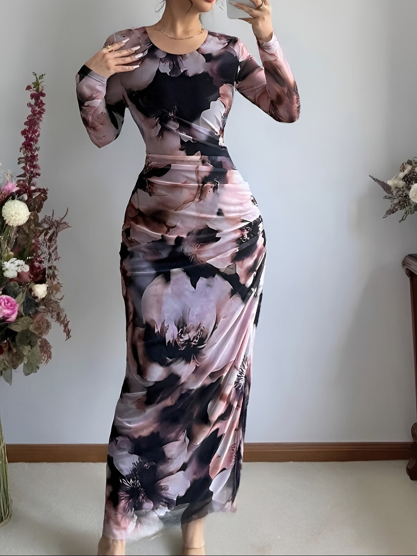 Gradient Mesh Pleated Dress
