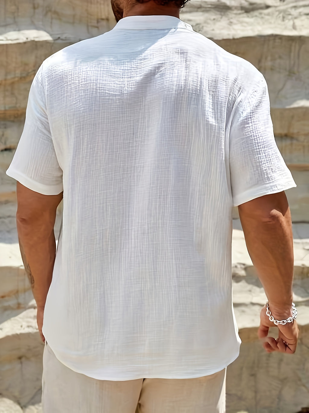 Men's Vacation Beach -Linen Henley Shirt, Casual, Trendy, and Versatile