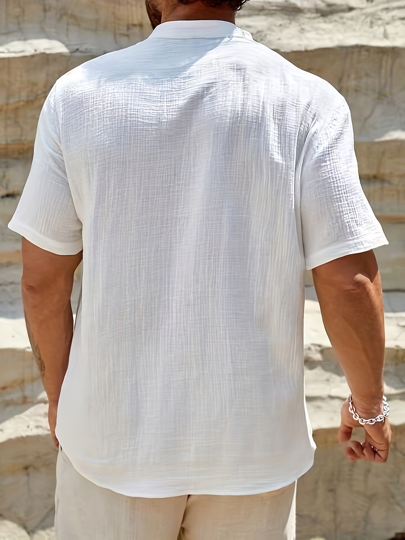 Men's Vacation Beach -Linen Henley Shirt, Casual, Trendy, and Versatile