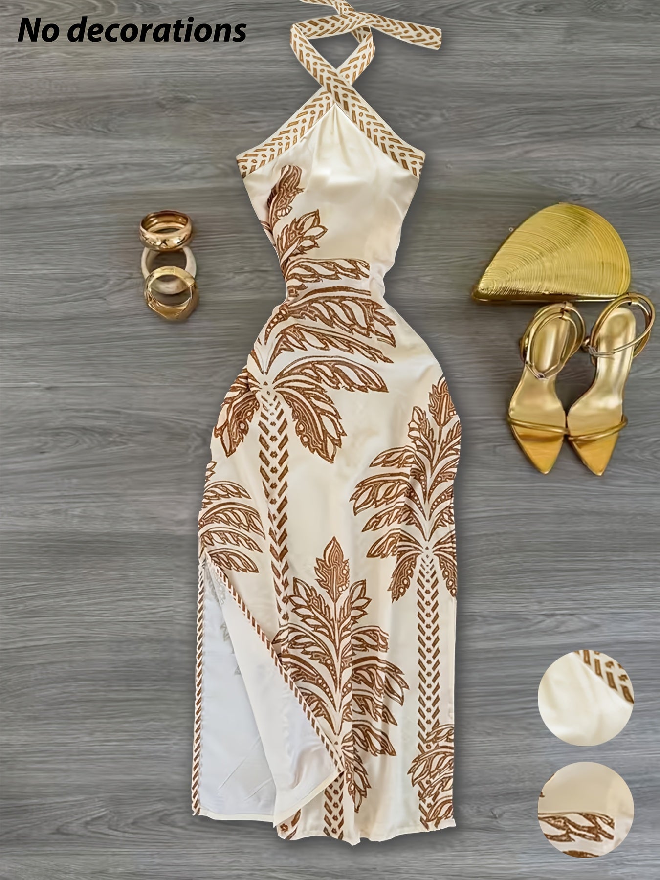 All-Season Dresses, Tropical Print, Off-Shoulder, Halter Tie-Straps, Slit Dress, Elegant for Parties, Y2K, Vacation, Streetwear, Socializing, Gatherings, Birthday Parties, New Year Attire, Valentine'S Day, Women'S Clothing