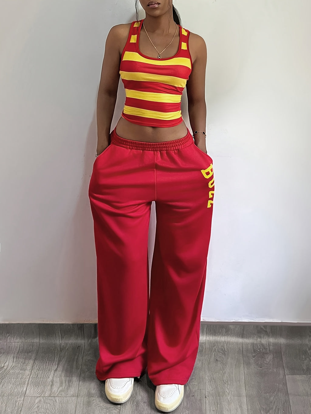 Women's Striped Tank Top & Straight Leg Pants 2-Piece Set