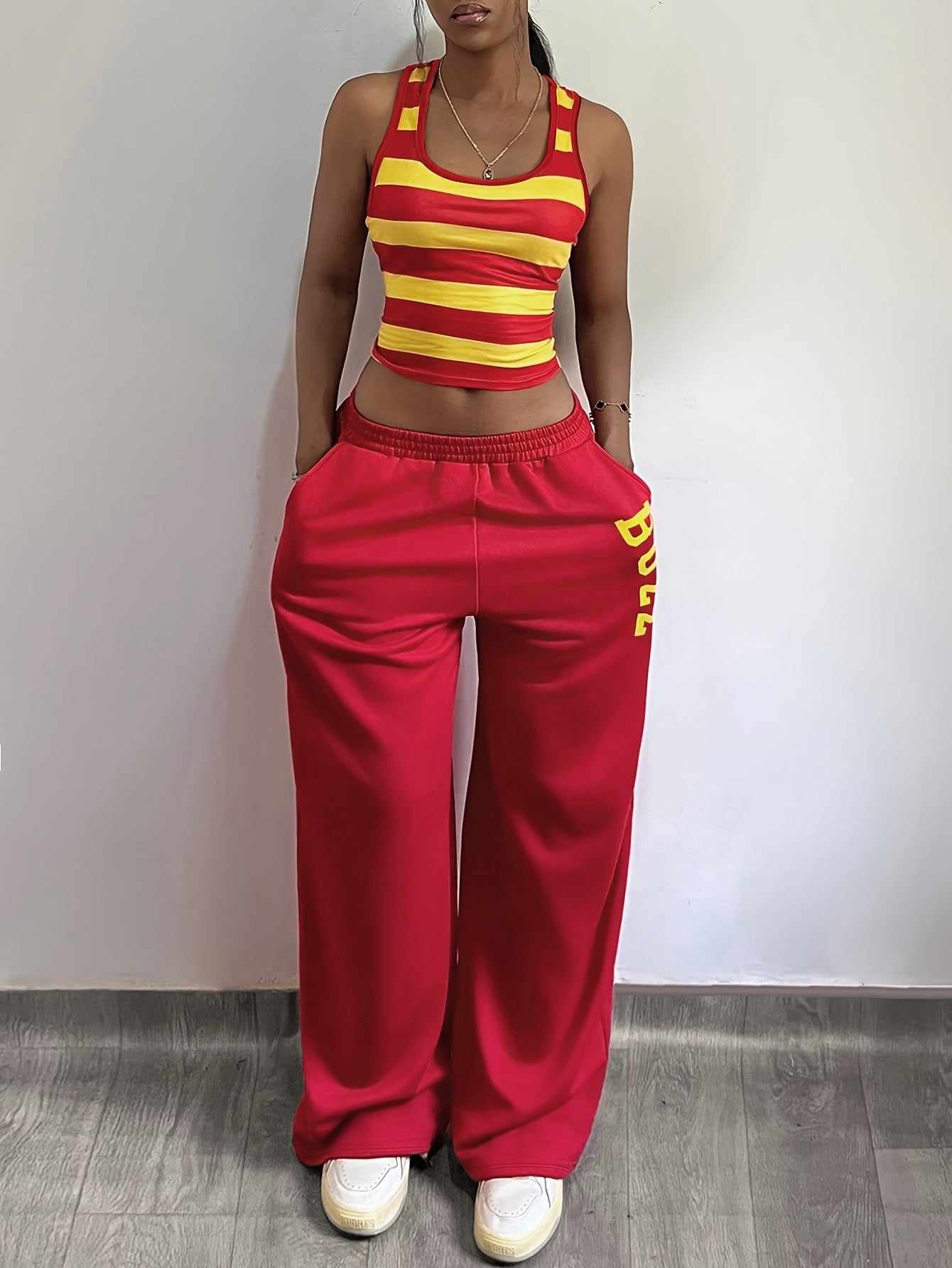 Women's Striped Tank Top & Straight Leg Pants 2-Piece Set