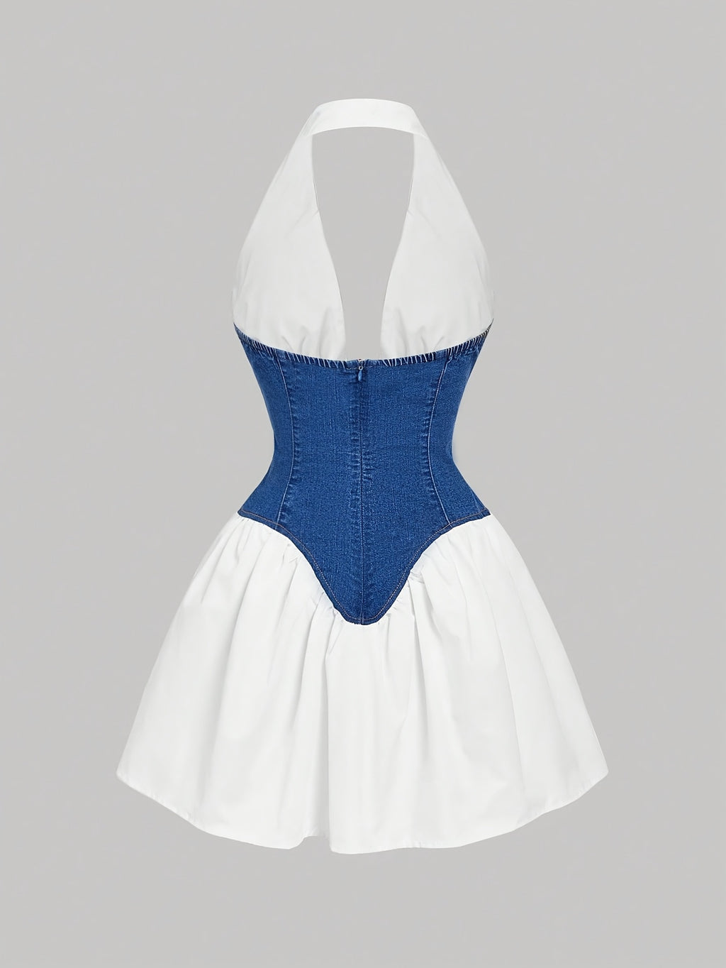 Color Block Halter Denim Dress