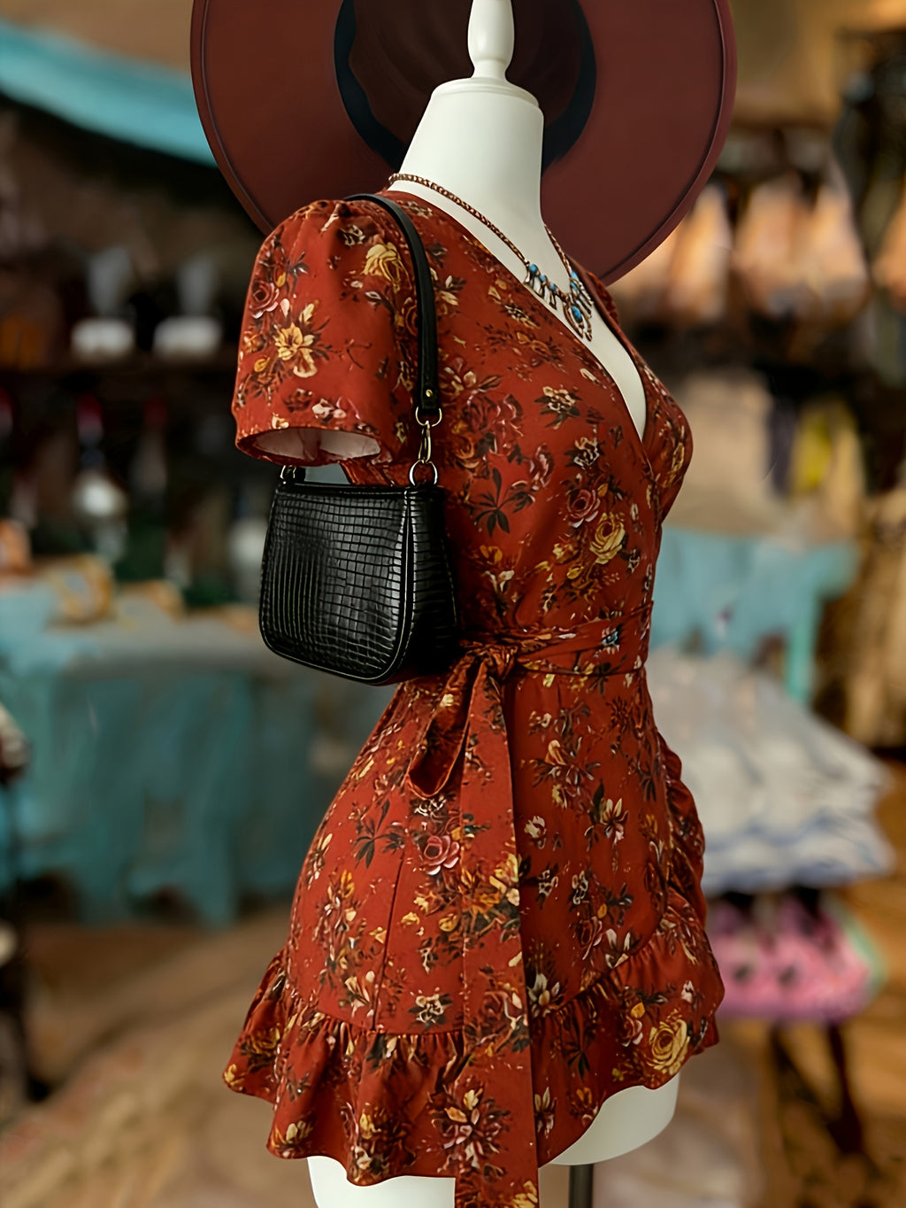 V-Neck Cinched Waist Dress