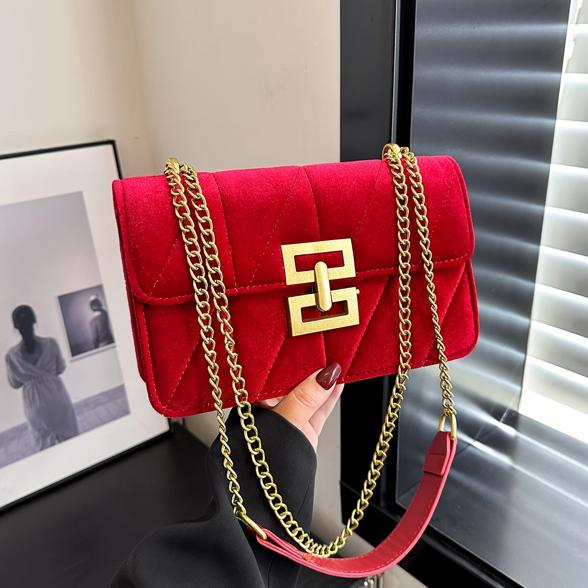 Fashionable - Thread Bag, Corduroy Bag, Color-Blocked Contrast Mid-Life Women's Bag, Single-Shoulder Bag, Crossbody Bag, Stylish and Elegant Gift Bag