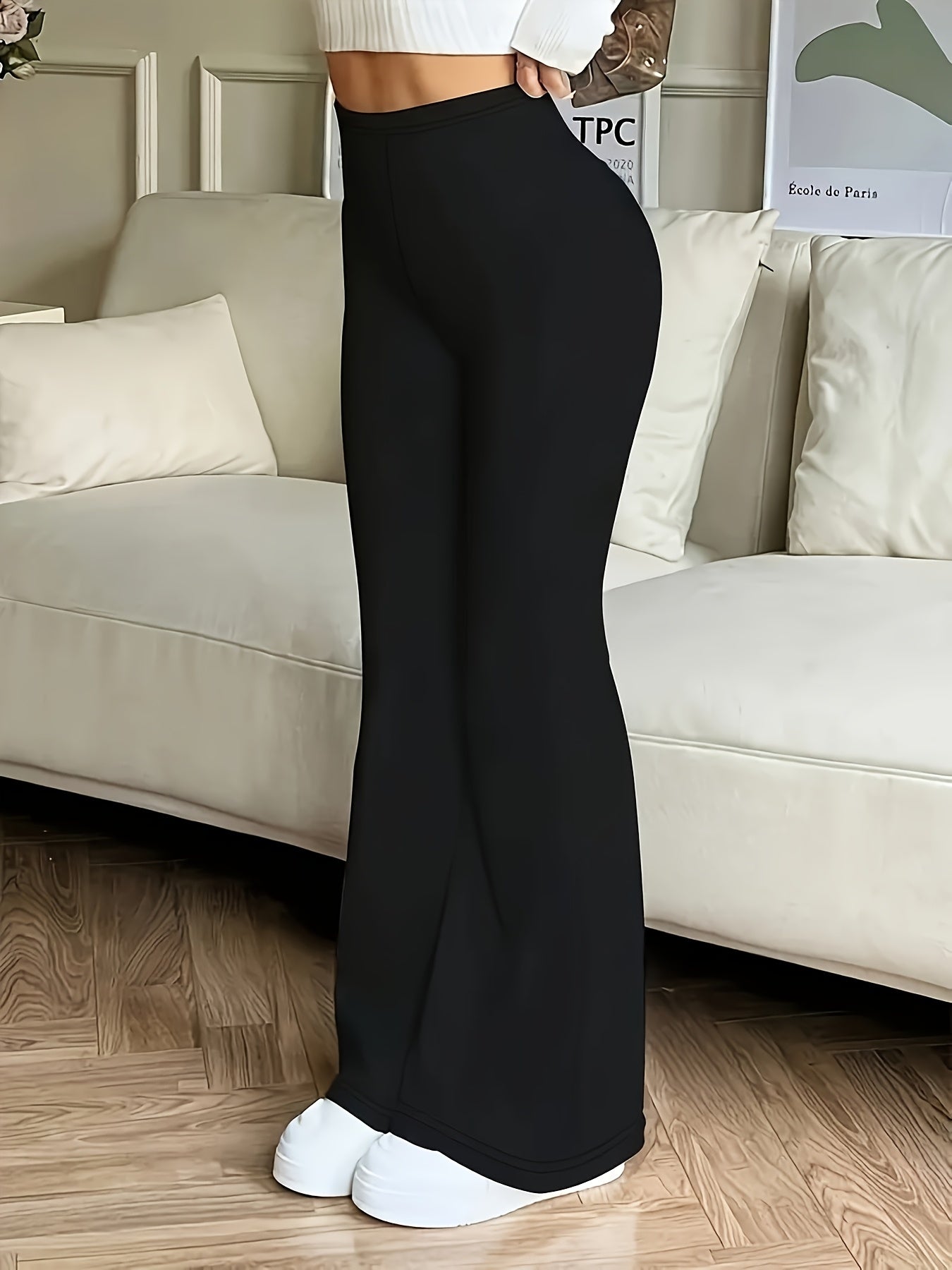 Women's High-Waisted Yoga Flare Leggings - Full-Length Trousers with Wide- Flare Hem, Non-Sheer Opaque Workout Pants Suitable for Gym, Training, Pilates, - Wear, Hand Washable Solid Color Fitness Bottoms