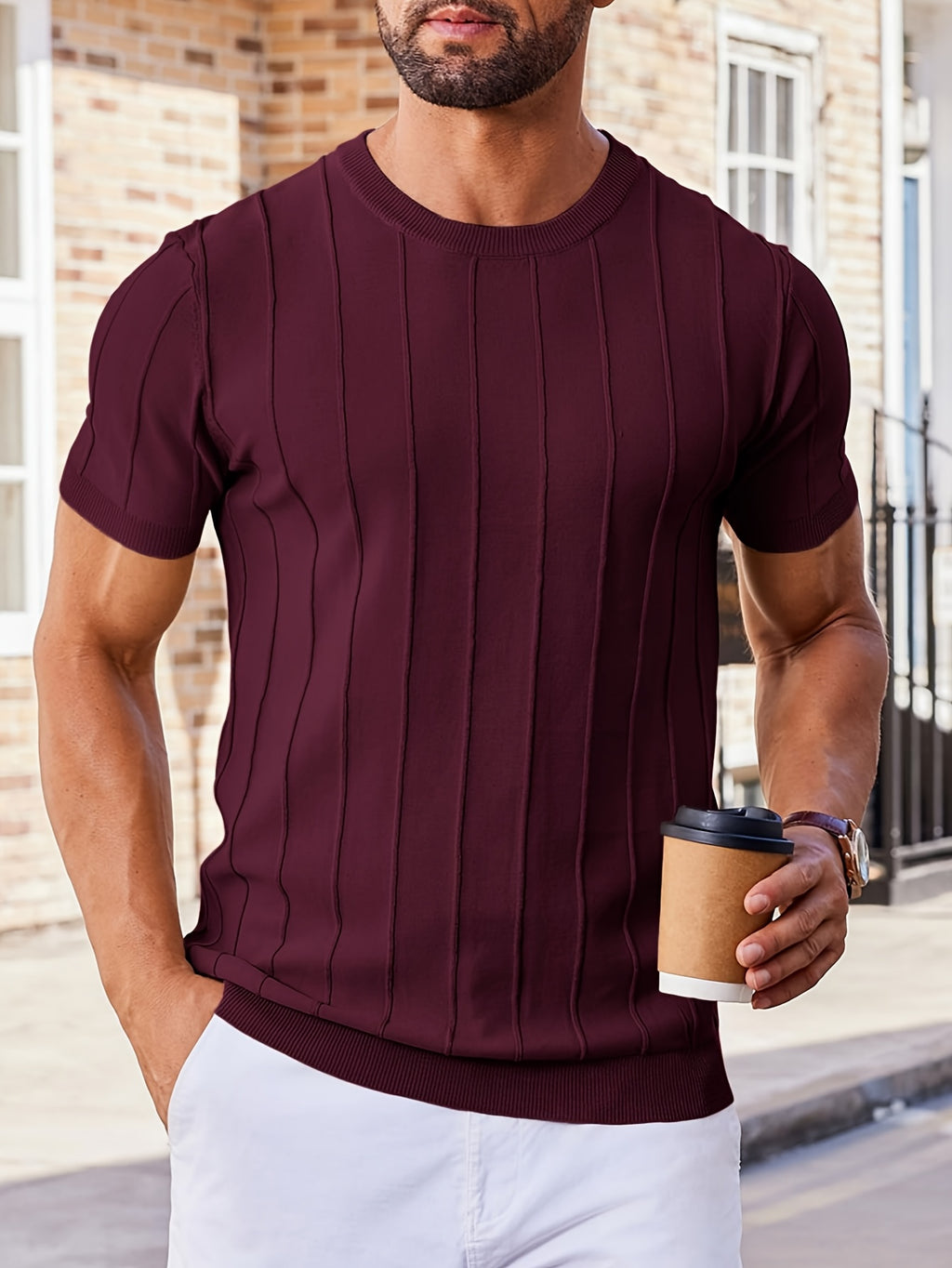 Men's Minimalist Round Neck Knit T-Shirt