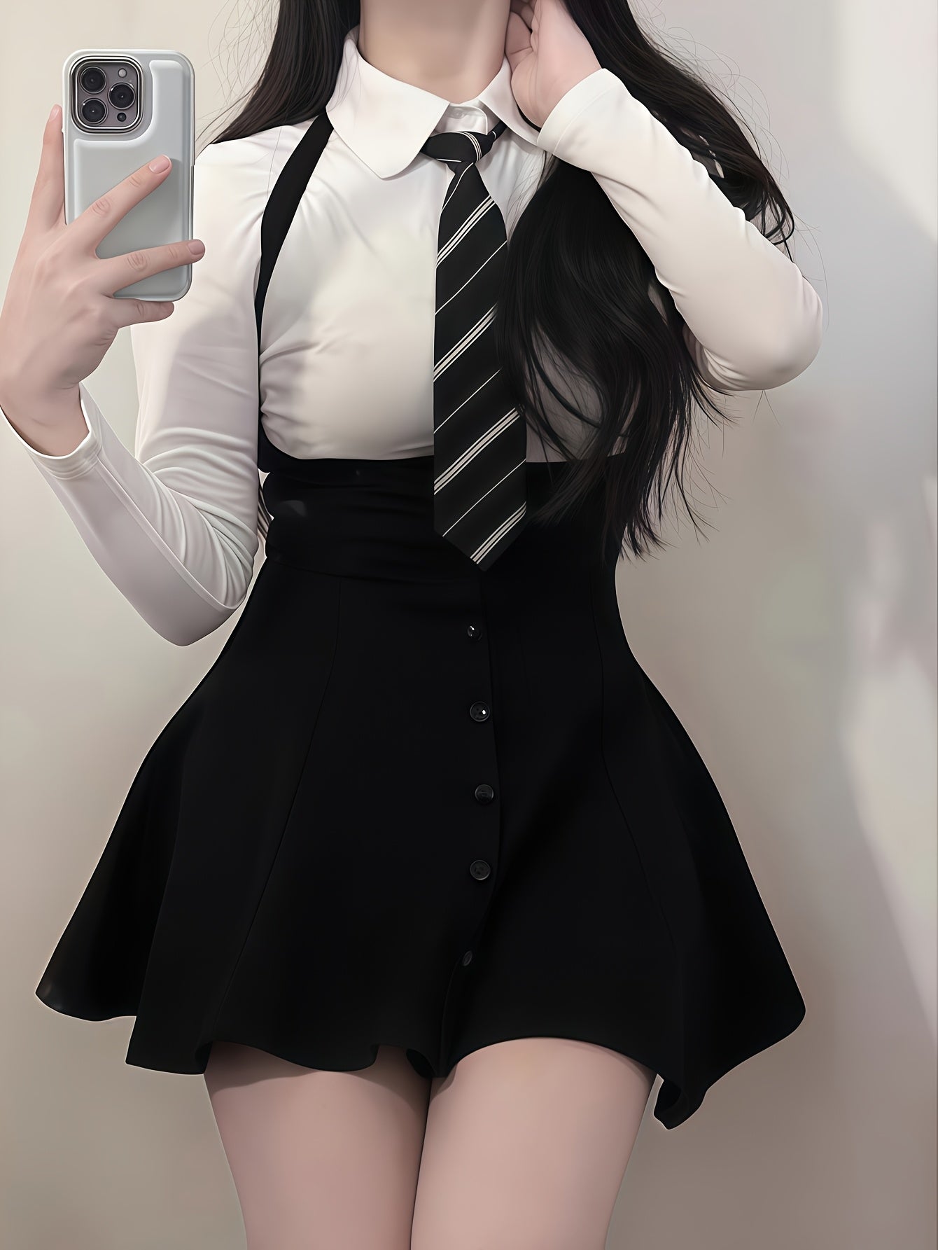 Suspender Skirt & Long-Sleeve Top Set