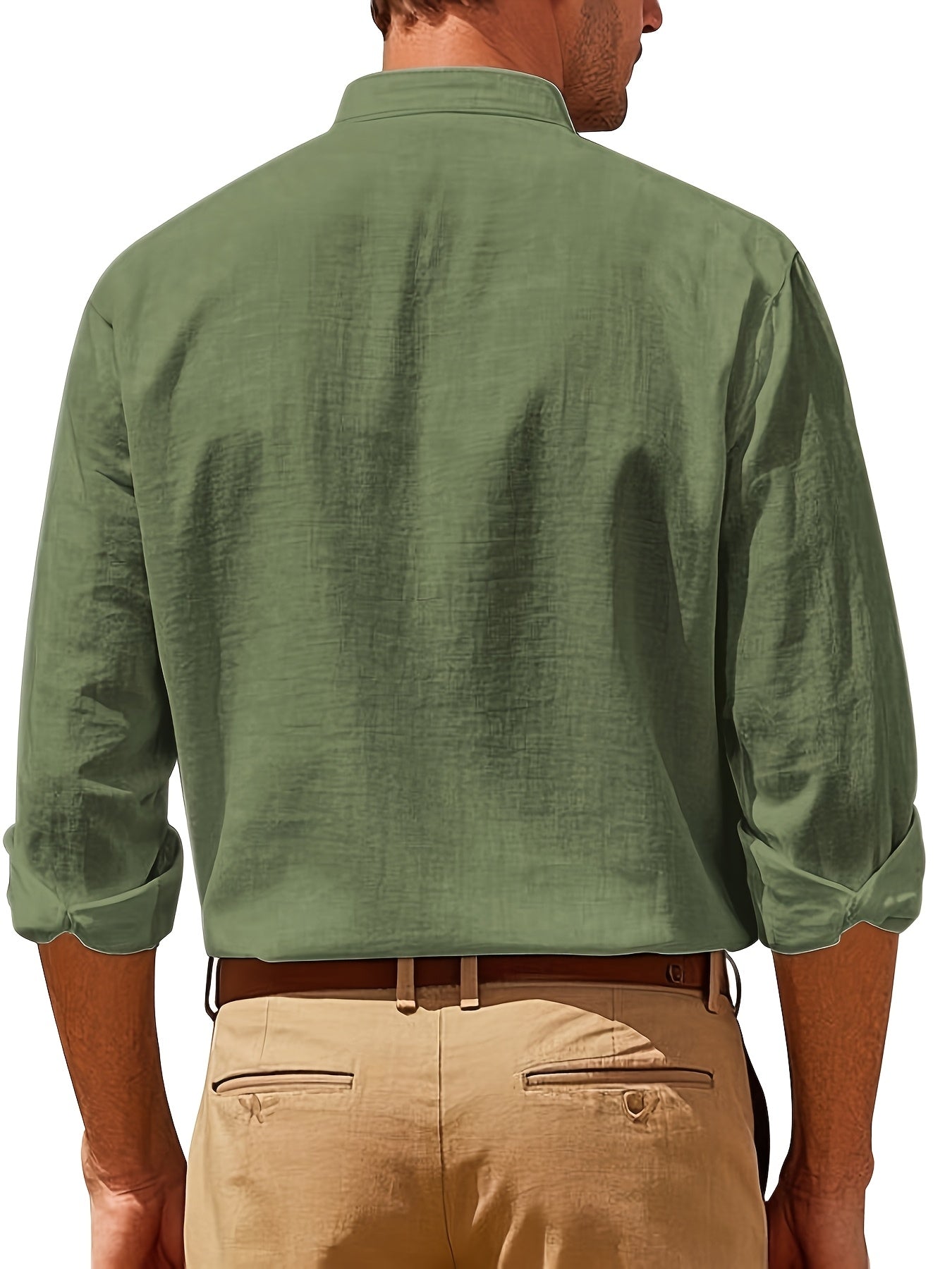 Men's Linen Stand Collar Long Sleeve Shirt