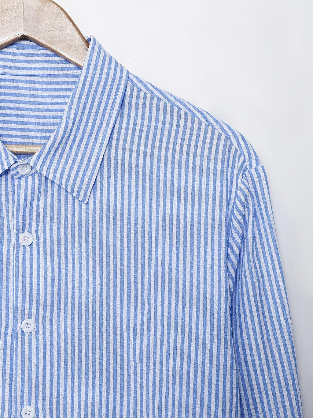 Unisex Striped Bubble Gauze Lapel Shirt