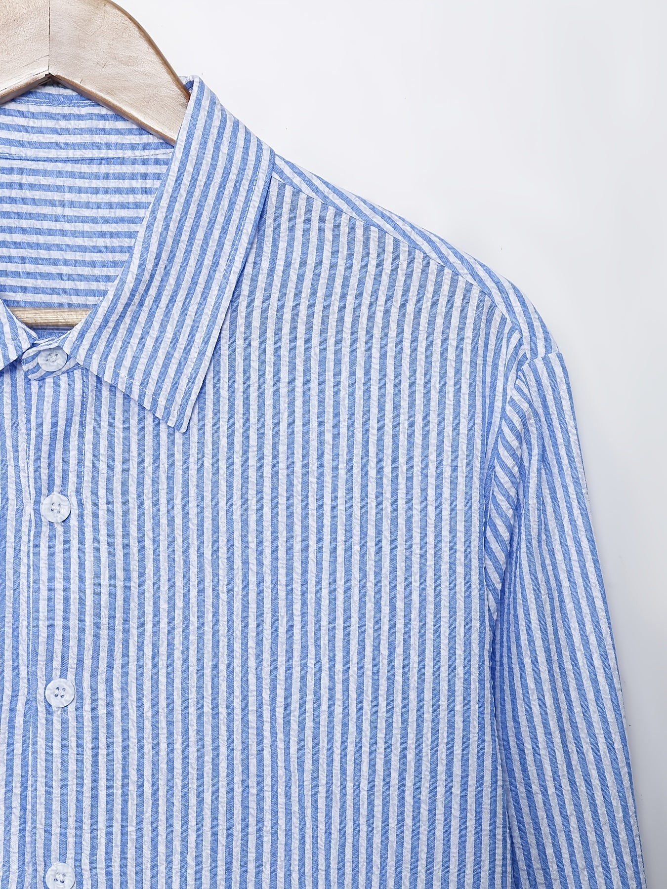 Unisex Striped Bubble Gauze Lapel Shirt