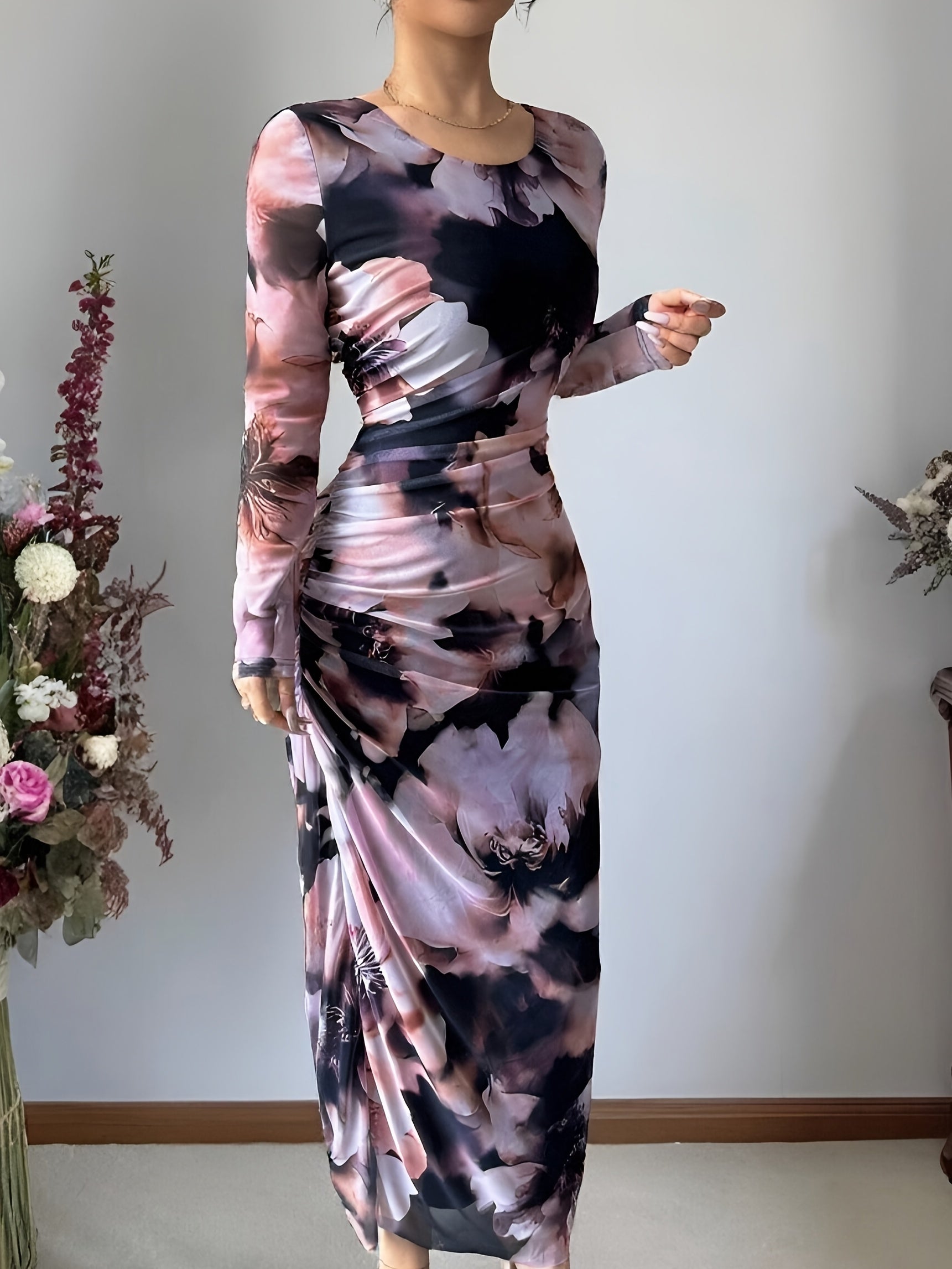 Gradient Mesh Pleated Dress