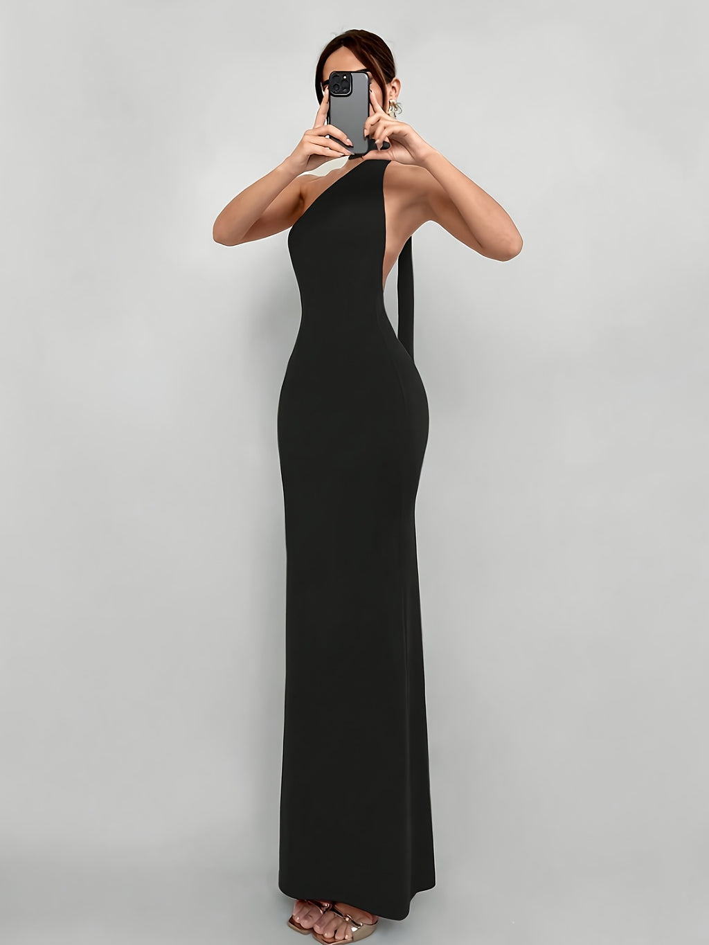 AK260214059 Summer Black Halter Neck One-Shoulder Bag Hip Long Dress Temperament Slim Party Banquet Dress Bridesmaid Dress
