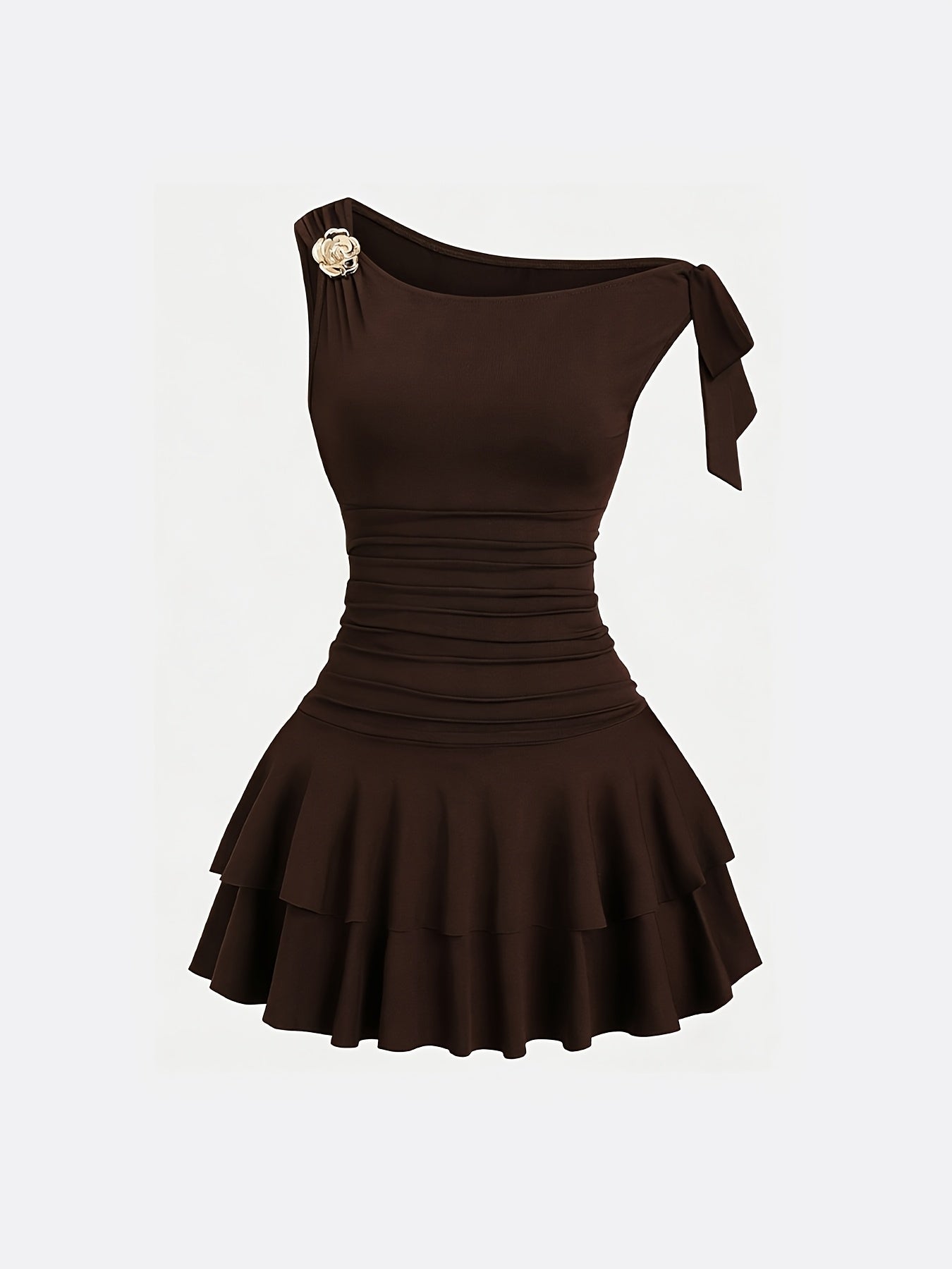 Metal Flower Pleated Fashion Dress