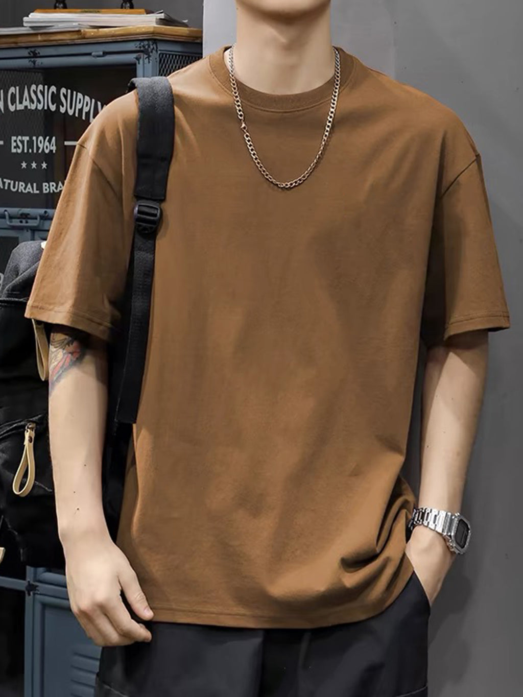 210G Heavyweight 100% Round Neck T-Shirt, Solid Casual Style A02