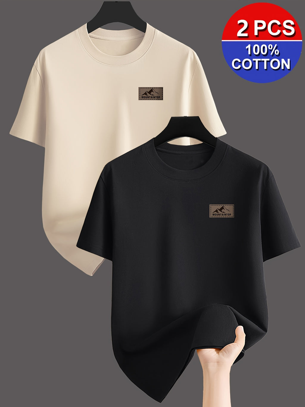 2pcs, 100% Cotton Crew Neck Short Sleeve T-Shirt, Soft and Skin-Friendly Pure Cotton Fabric, Simple Basic Style Suitable for Various Styles, Adds a Sense of Sophistication to Any Outfit