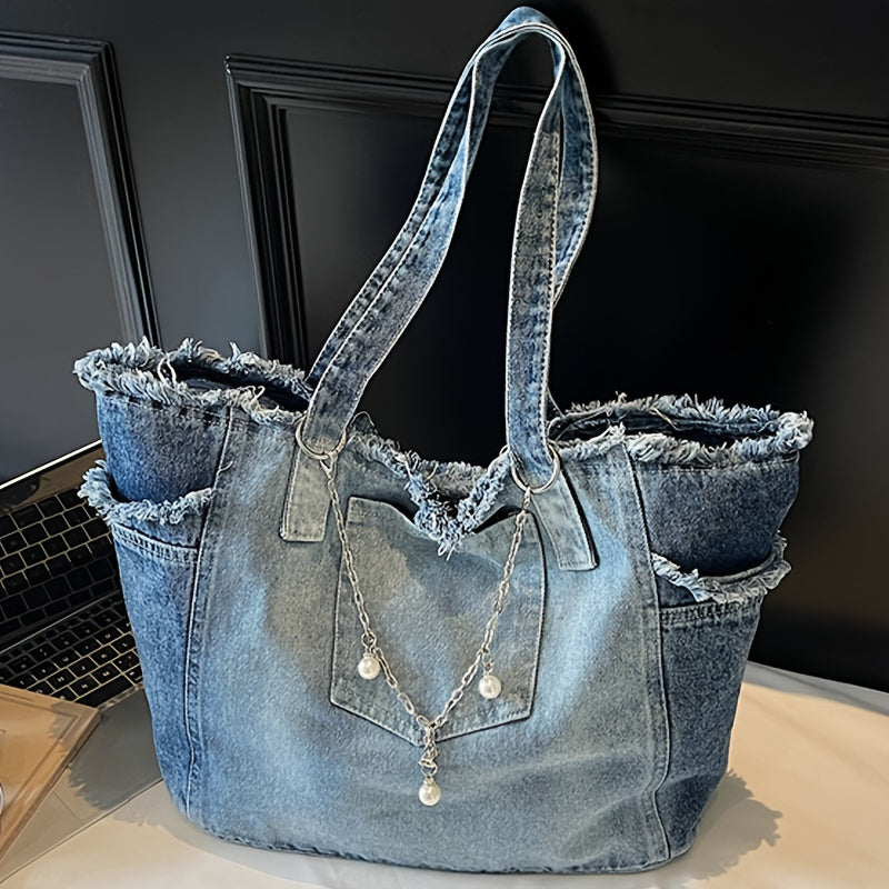 New Women's Fashion Solid Color Versatile Pendant Tassel Shoulder Bag, Large Capacity Trendy Multi-pocket Multi-compartment Tote Bag, Multifunctional Small Handbag Phone Bag Coin Purse for Shopping and Dining, Preferred Style Classic Square Bag