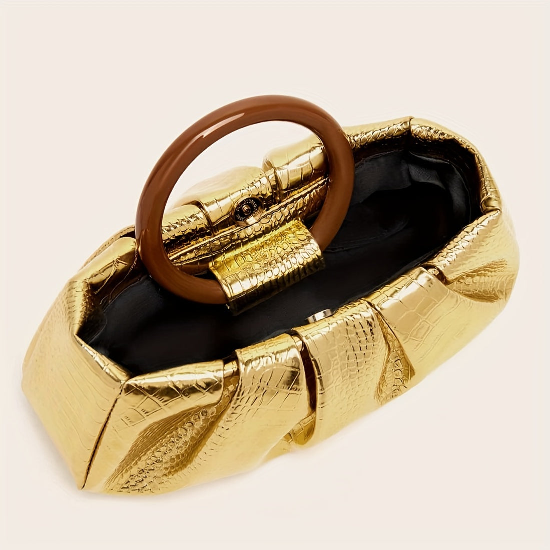 Fashionable Round-Handle Handbag with Crocodile Pattern