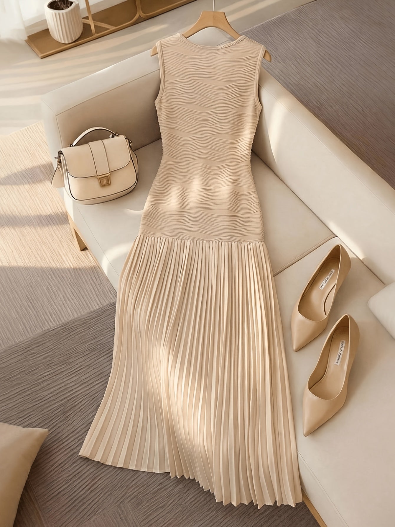 Women's Pleated Patchwork Textured Party Dress