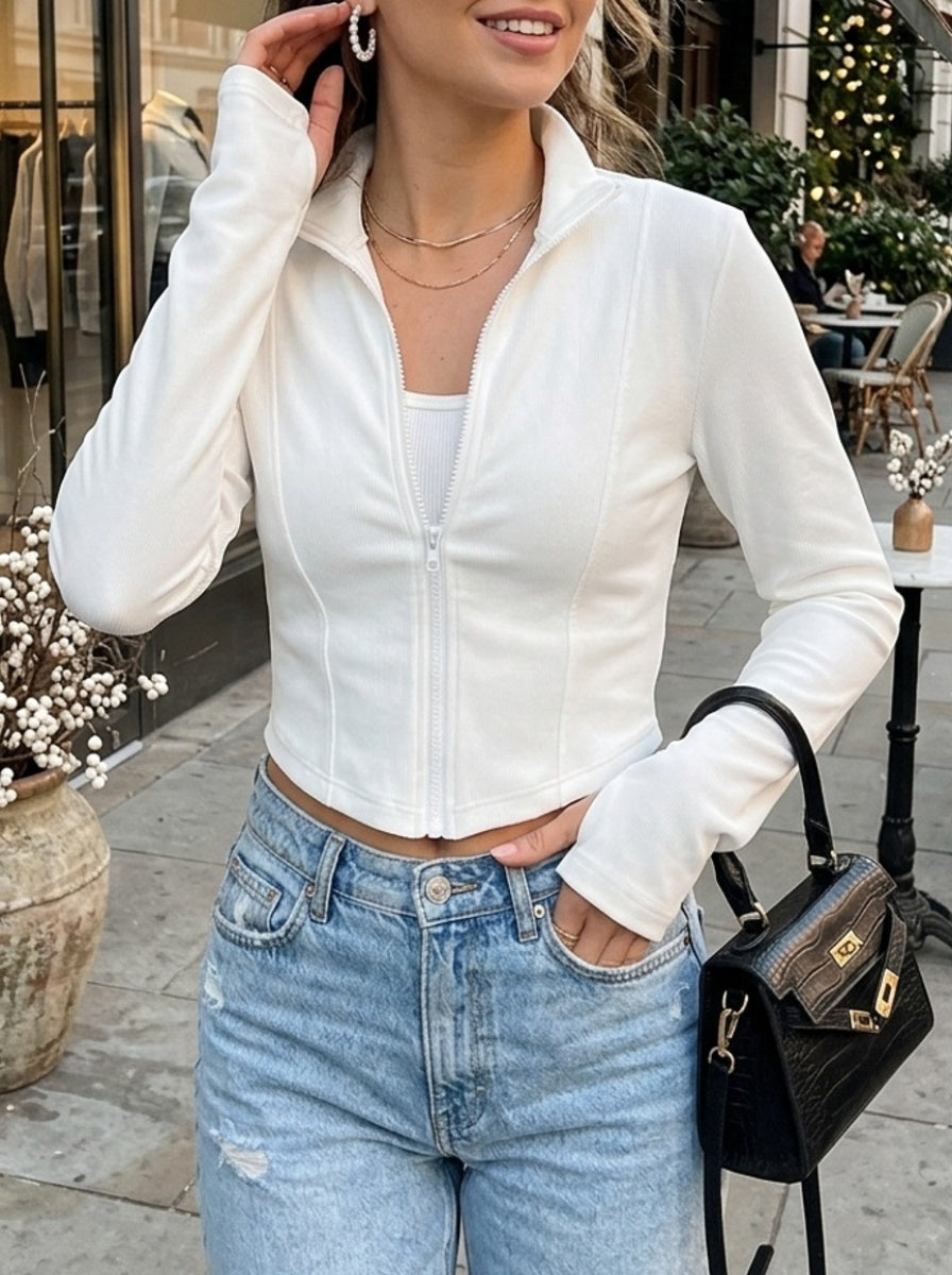 Women's Solid Half-High Neck Open Front Coat 2-Piece Set