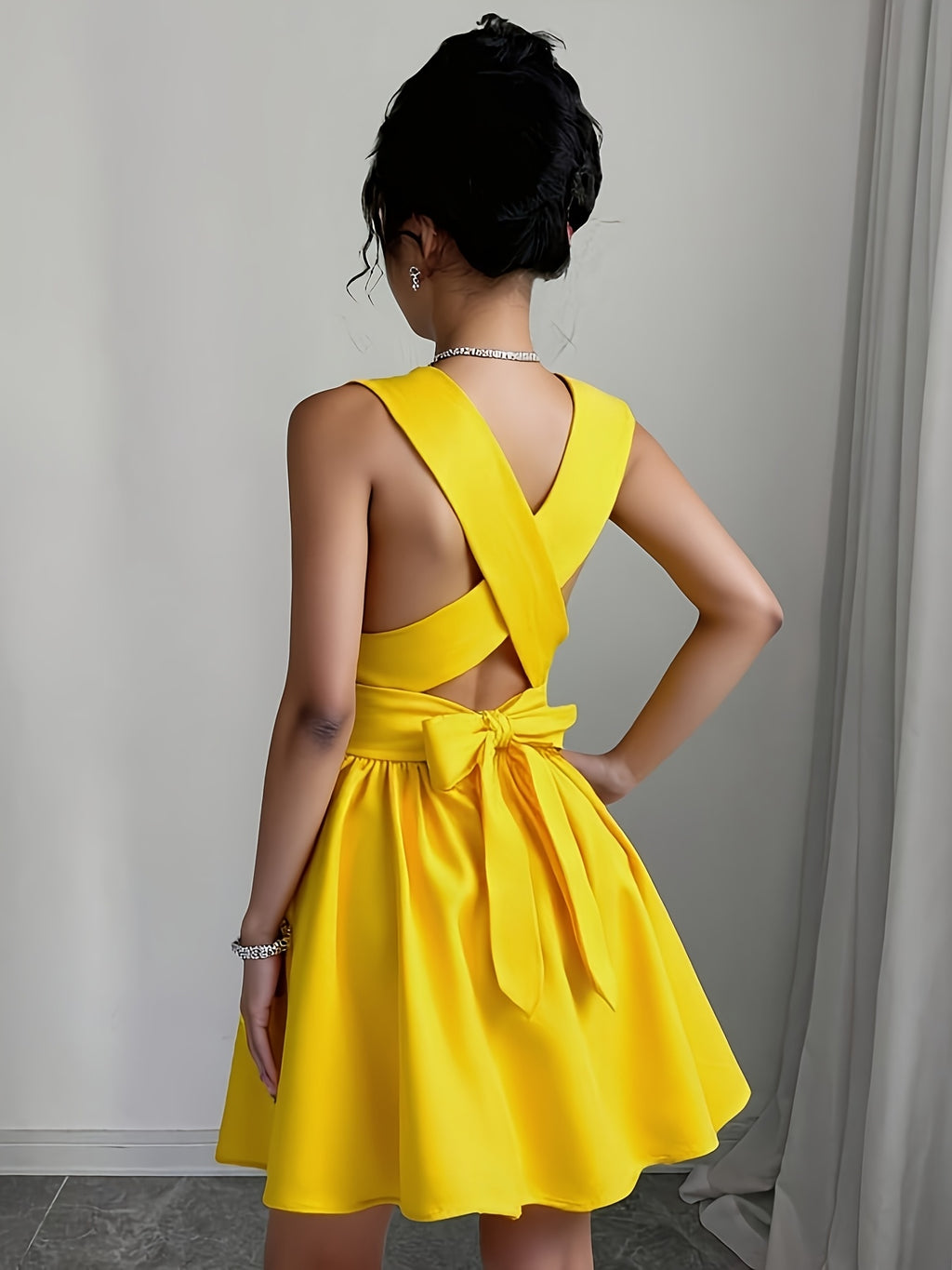 Elegant Backless Cross V-Neck Mini Dress