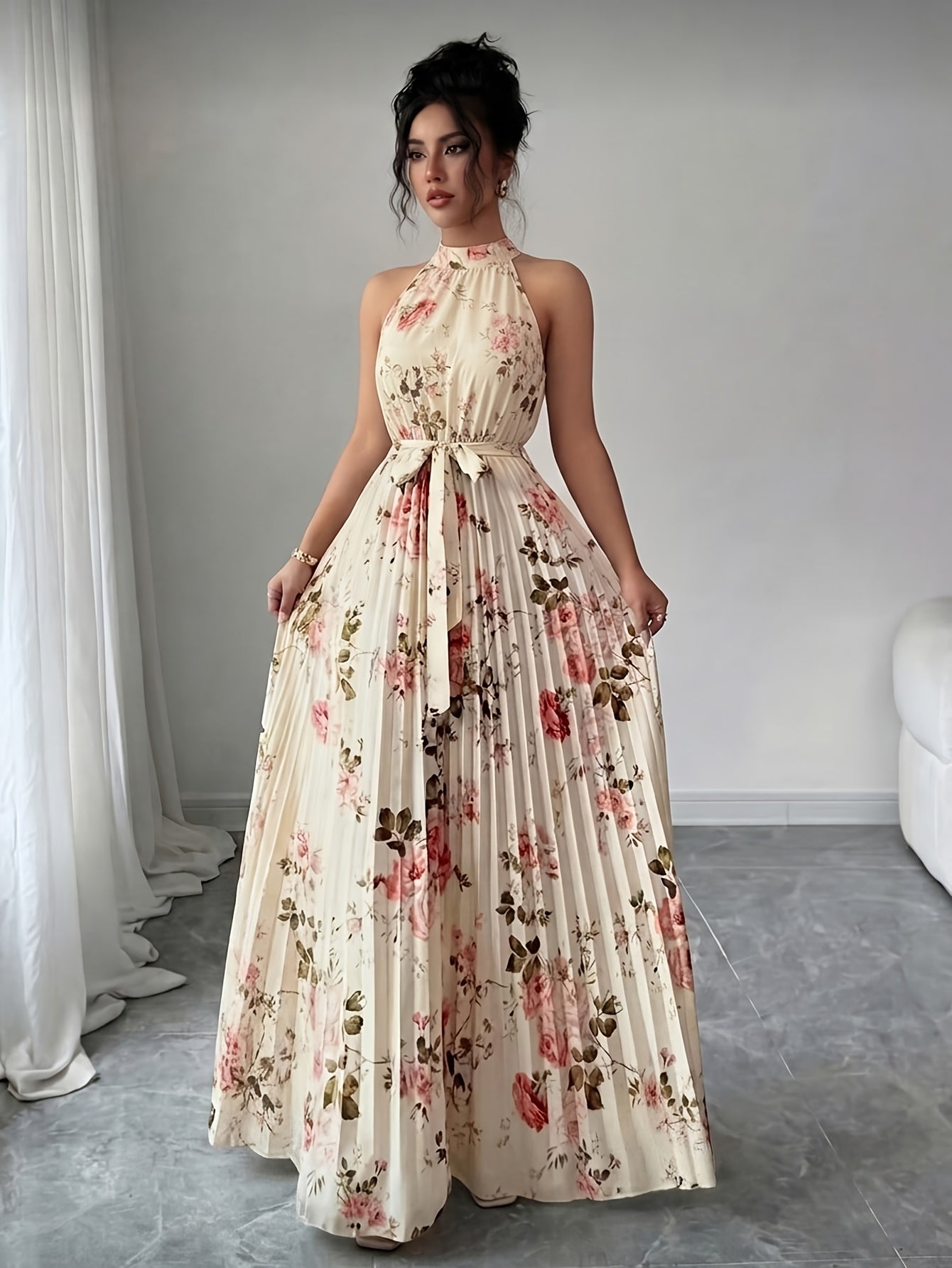 Halter Pleated Maxi Dress