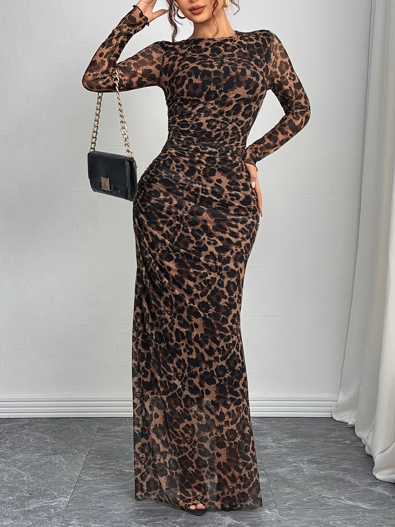 Leopard Print Sheer Mesh Dress