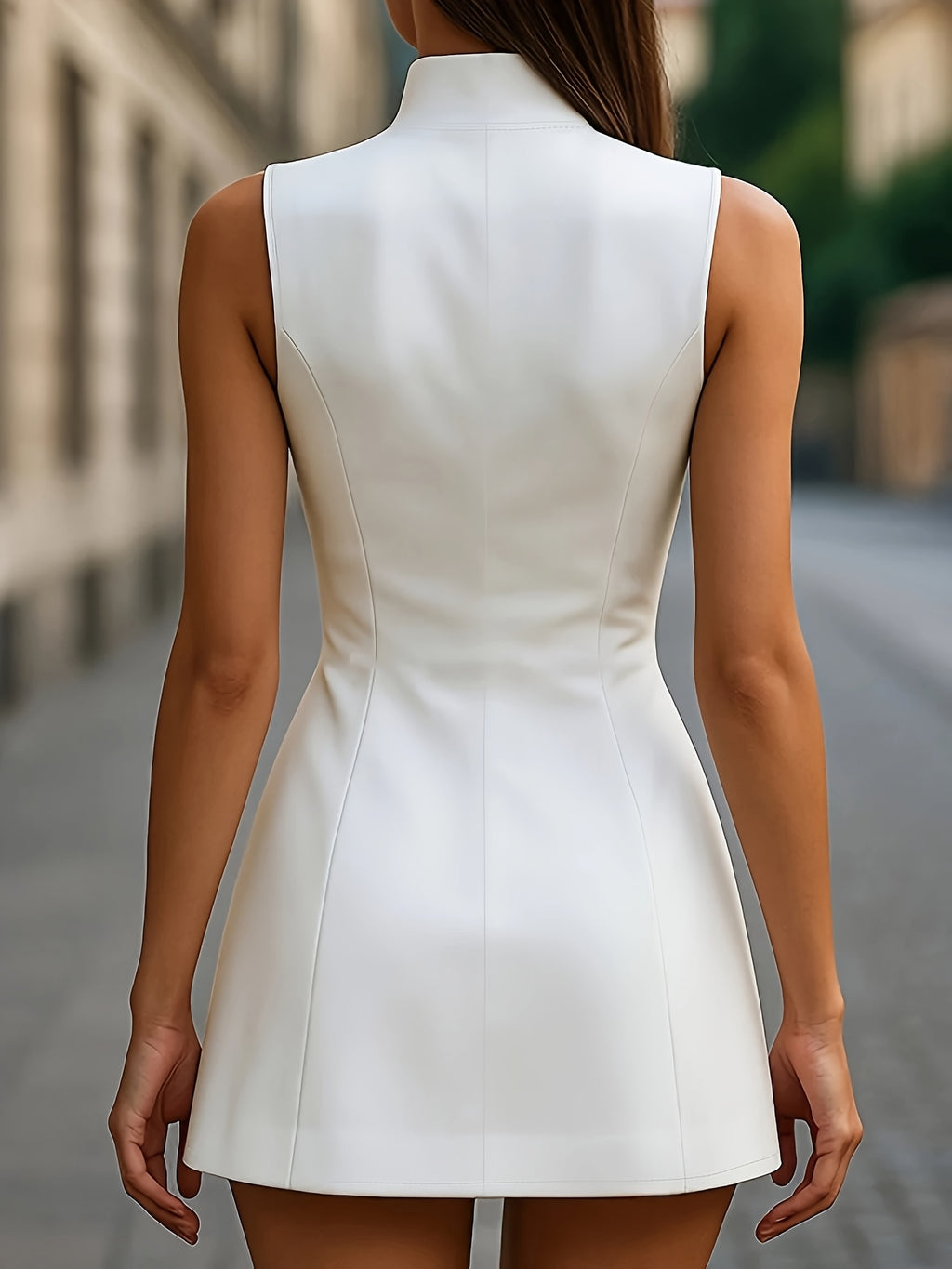 Women's Off-Shoulder Buttoned Slit Sleeveless Dress