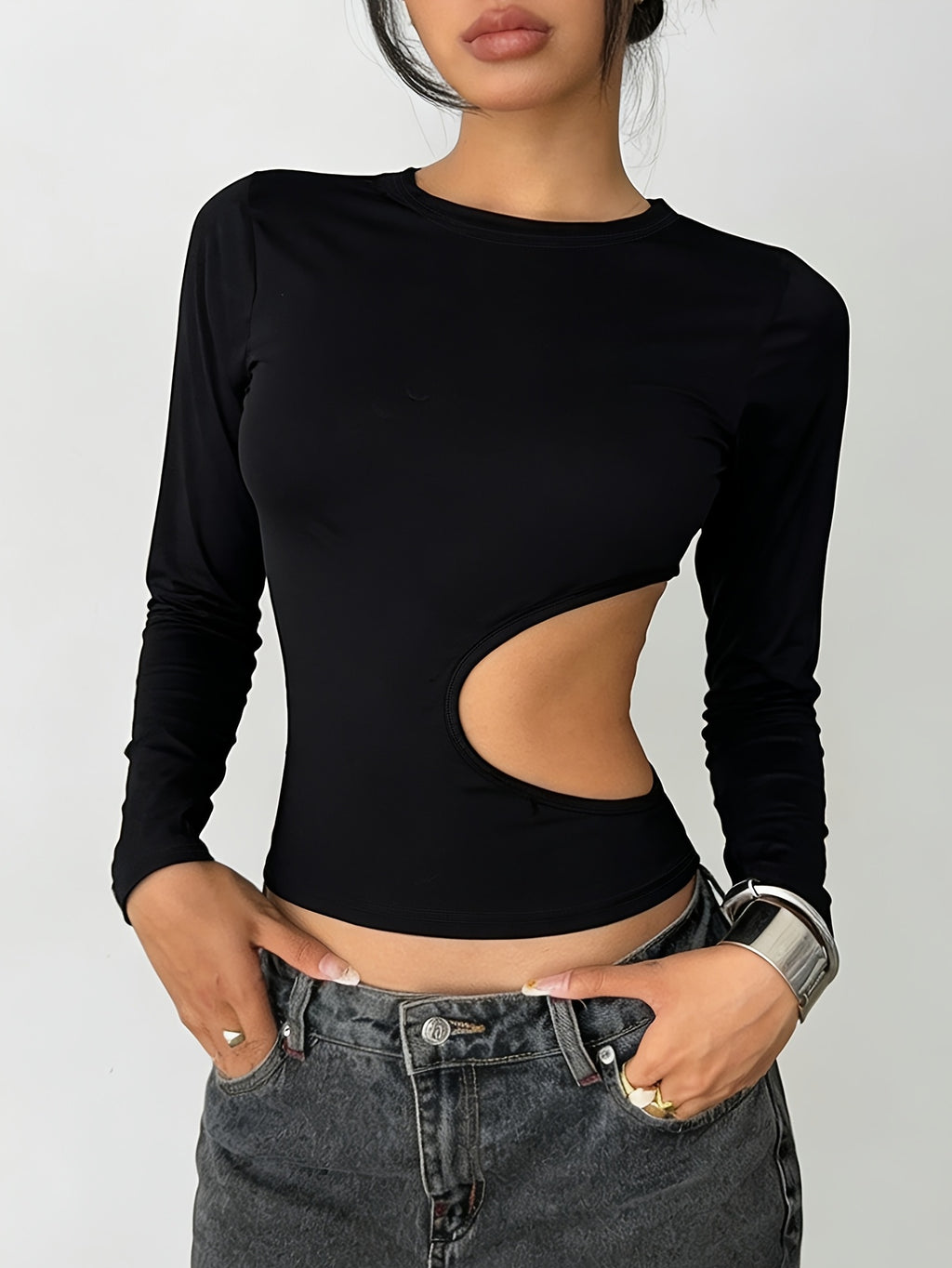 Asymmetrical Low-Back Long Sleeve Top