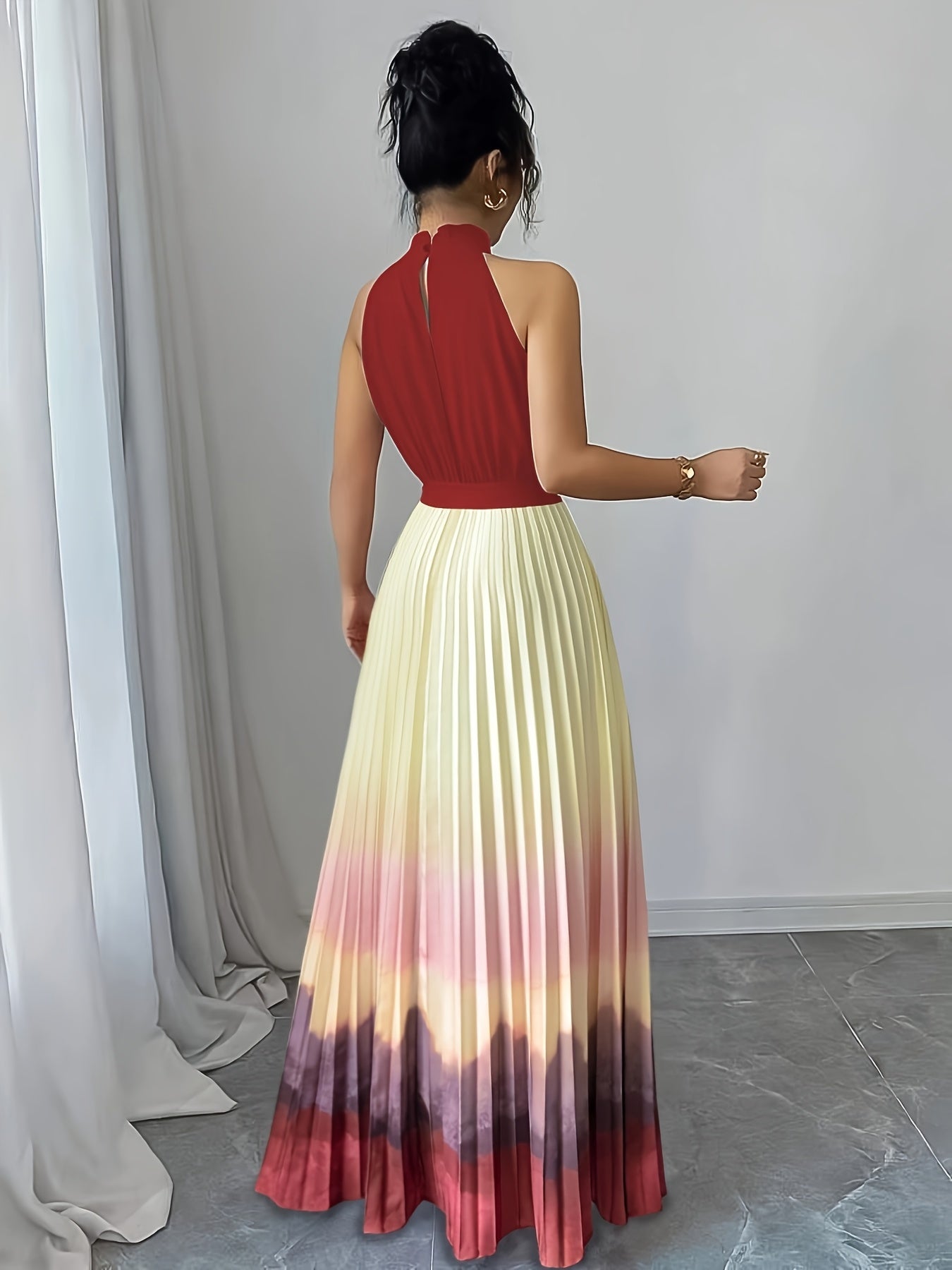 Ruffled Gradient Pleated Maxi Dress
