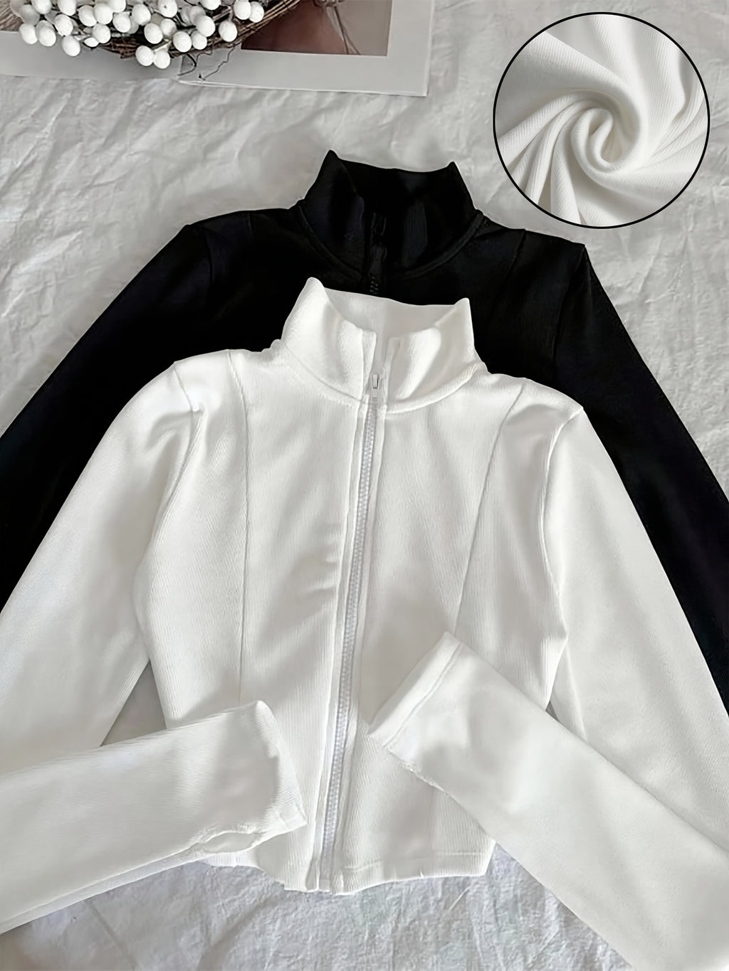 Women's Solid Half-High Neck Open Front Coat 2-Piece Set