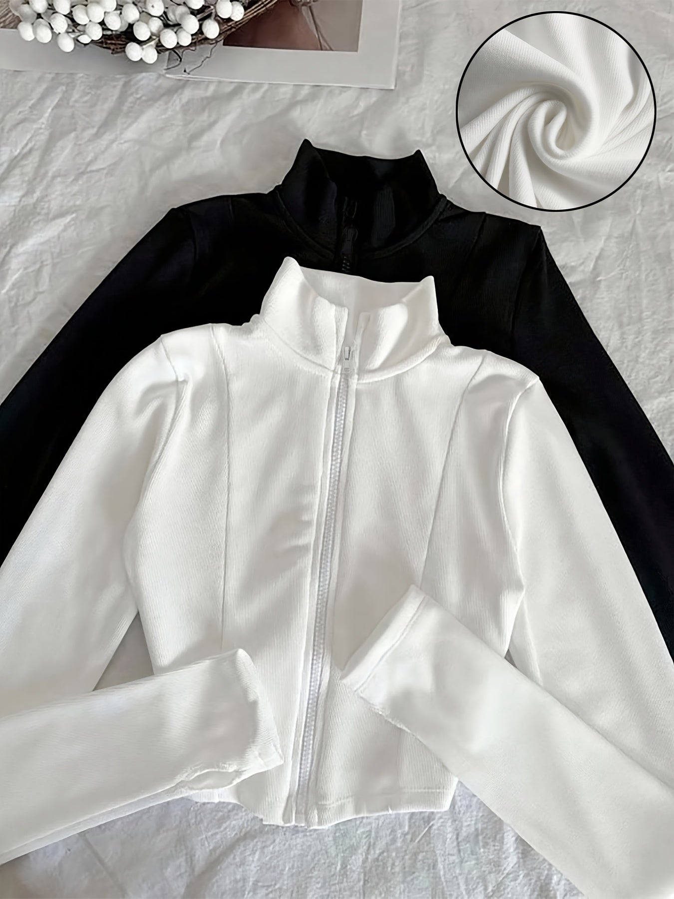 Women's Solid Half-High Neck Open Front Coat 2-Piece Set