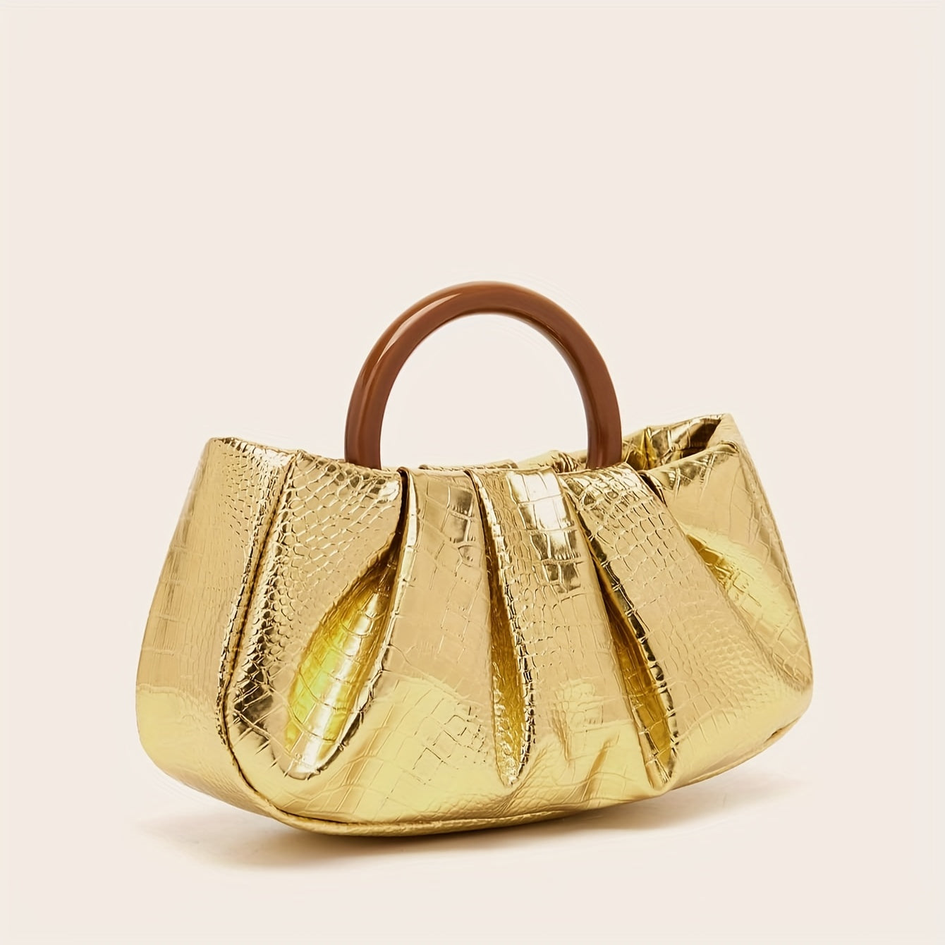 Fashionable Round-Handle Handbag with Crocodile Pattern