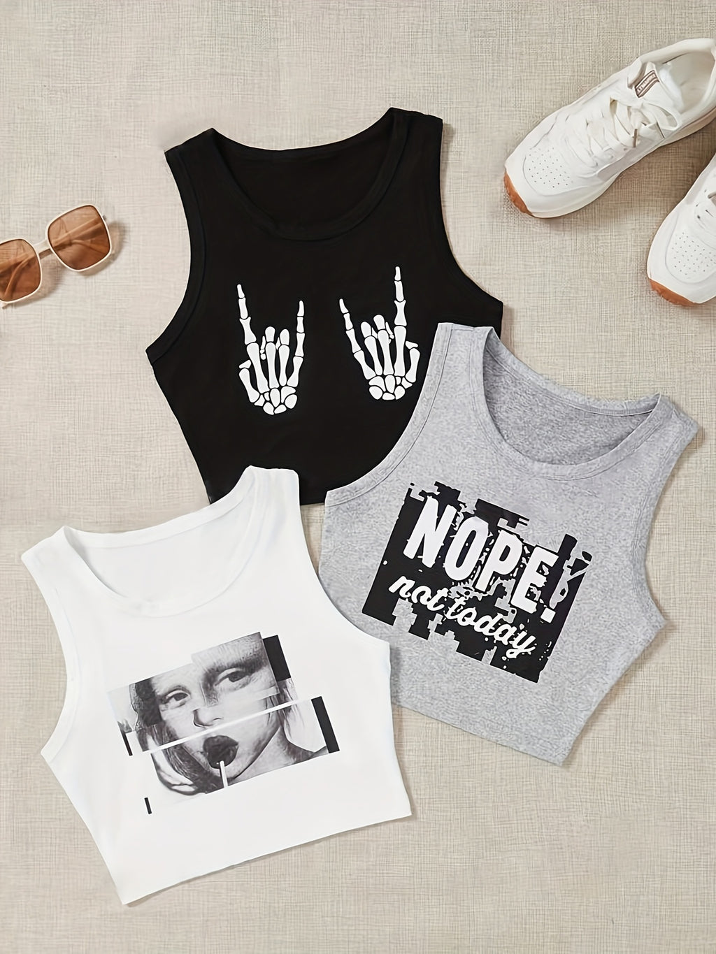 3pcs Vest with Graphic And Slogan Designs