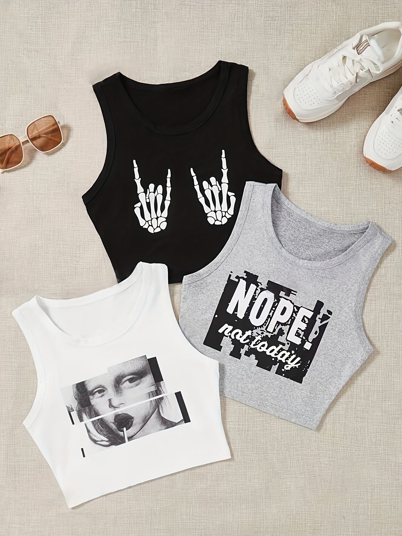 3pcs Vest with Graphic And Slogan Designs