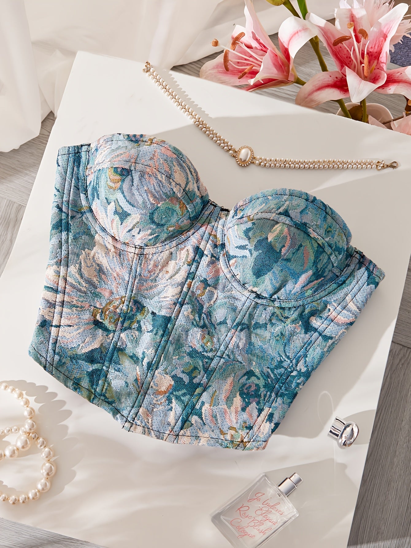 Floral Strapless French Court Waist Cincher Shape wear
