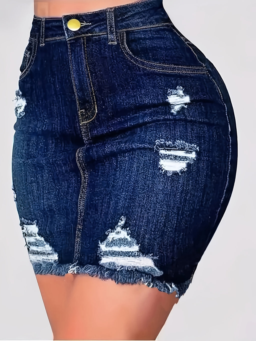 Stretchy Distressed Denim Mini Skirt