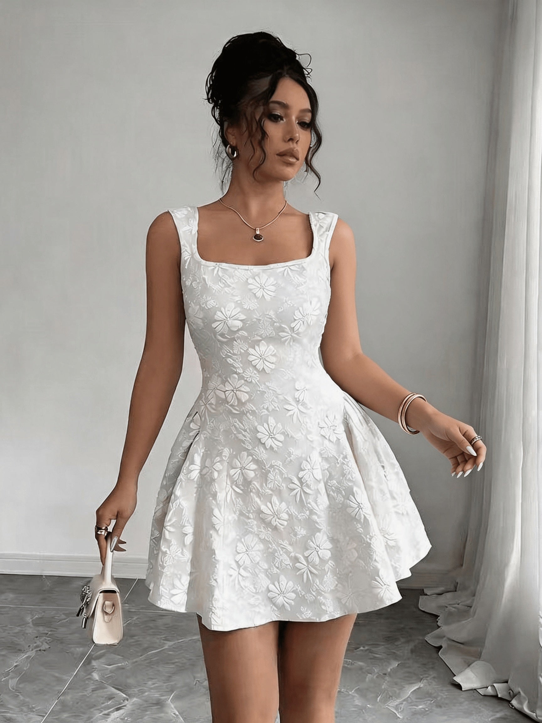 Ladies Embroidered Round Neck Fitted Dress