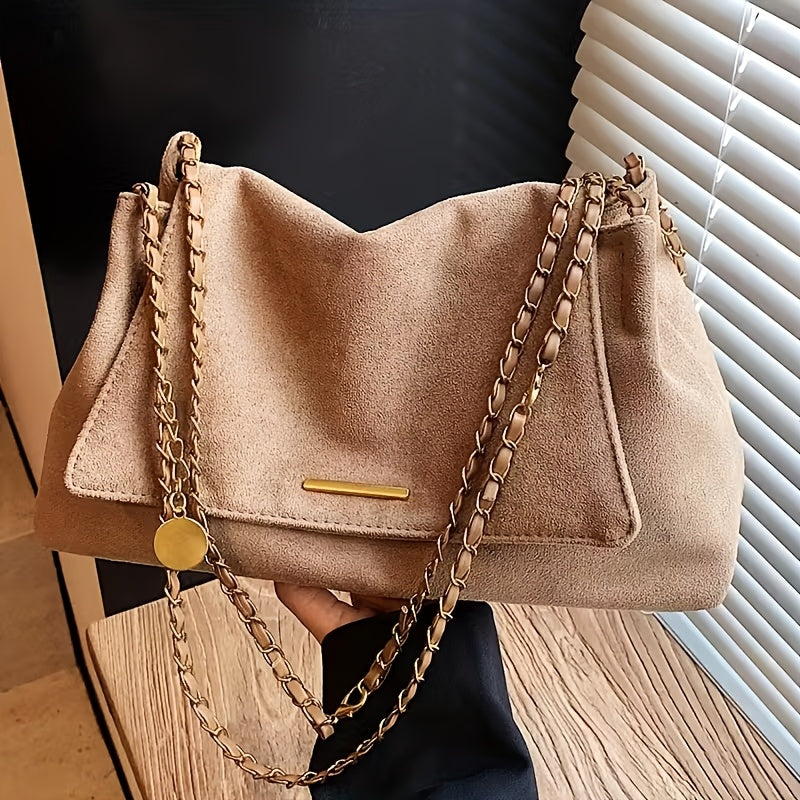 Retro Tote Bag for Women, Chain Shoulder Bag, Large-capacity Commuter Armpit Bag, Versatile Soft-surface Lazy Style Bag, Multi-color Optional Daily Travel Shopping Bag