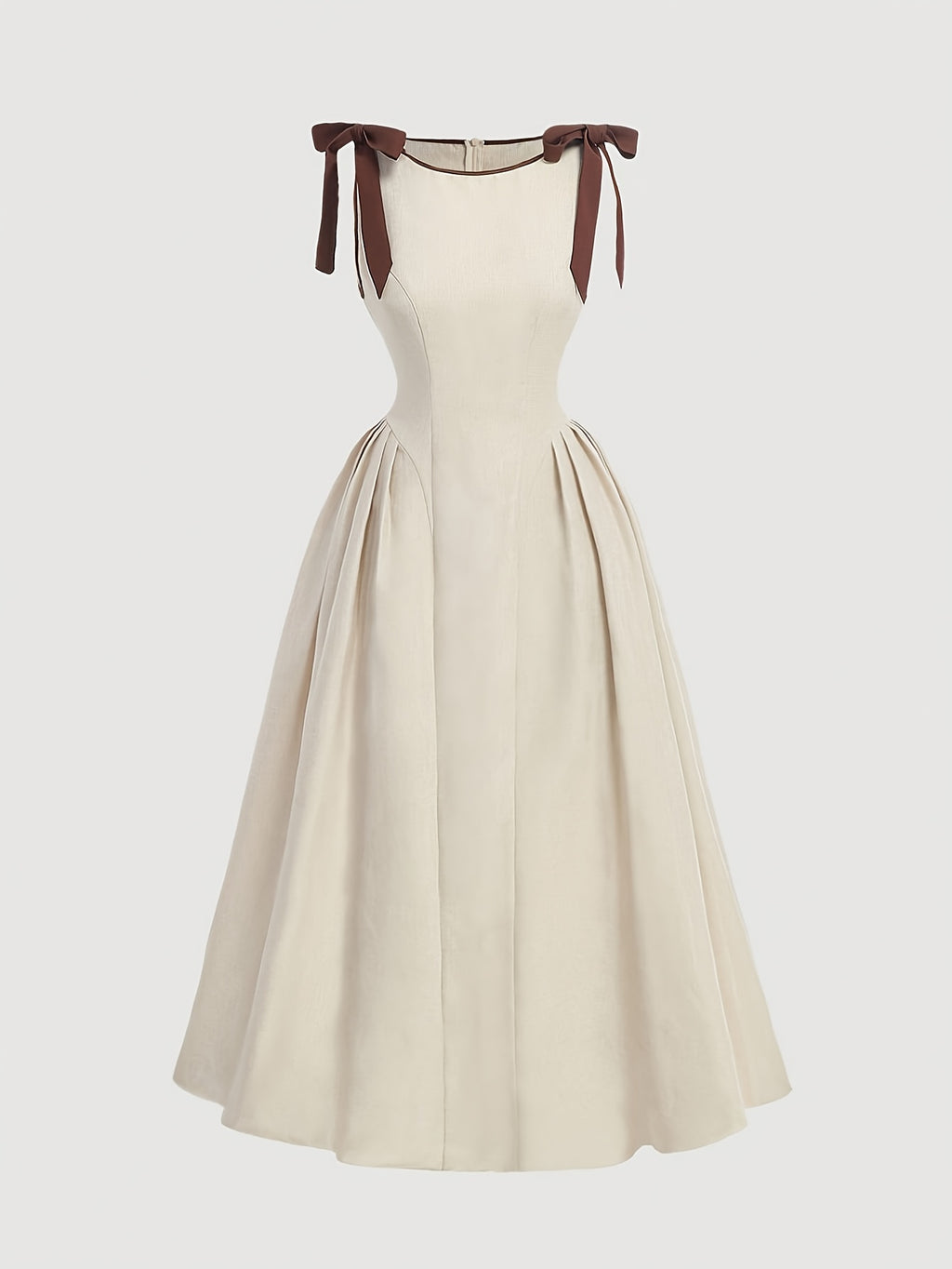 New Women's Fashion Simple Elegant Casual Daily Solid Color Bow Tie Round Neck Dress, Commuter Casual Dating Lady Waist-Cinching Dress