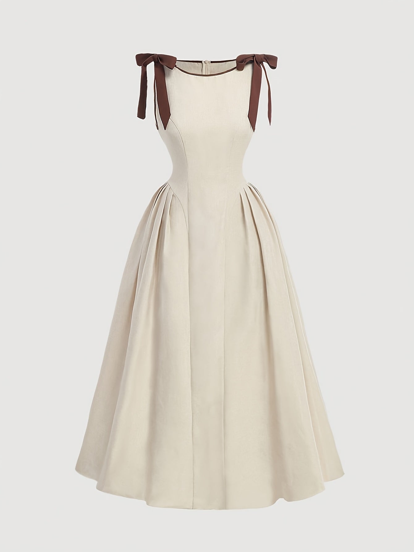 New Women's Fashion Simple Elegant Casual Daily Solid Color Bow Tie Round Neck Dress, Commuter Casual Dating Lady Waist-Cinching Dress