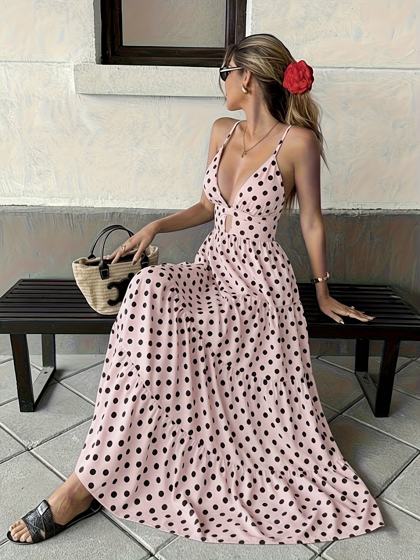 Polka Dot Backless A-Line Dress