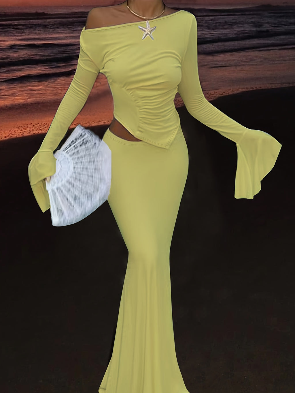 Women's Long Sleeve T-Shirt & Long Skirt 2-Piece Set
